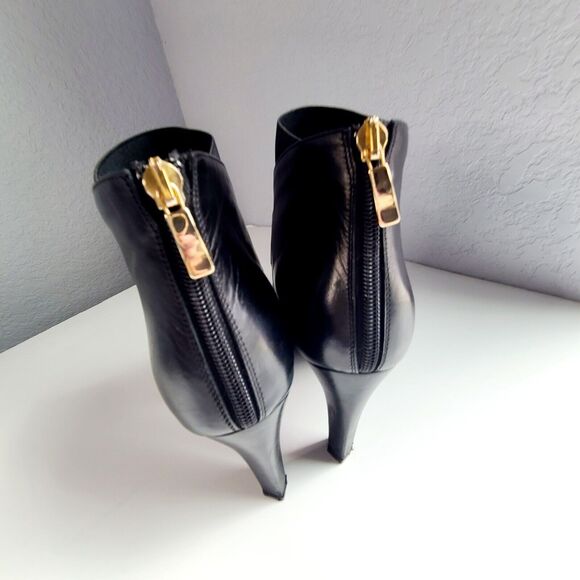 Joan Oloff Italy Women’s Boots Size 41 Leather Heel Gold‎ Zipper Back - Picture 3 of 7